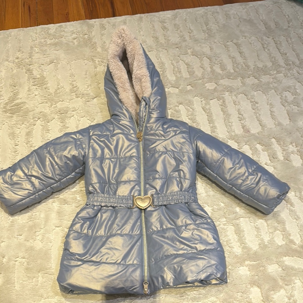 Le Chic Light Blue Hooded Puffer Coat with Heart Zipper